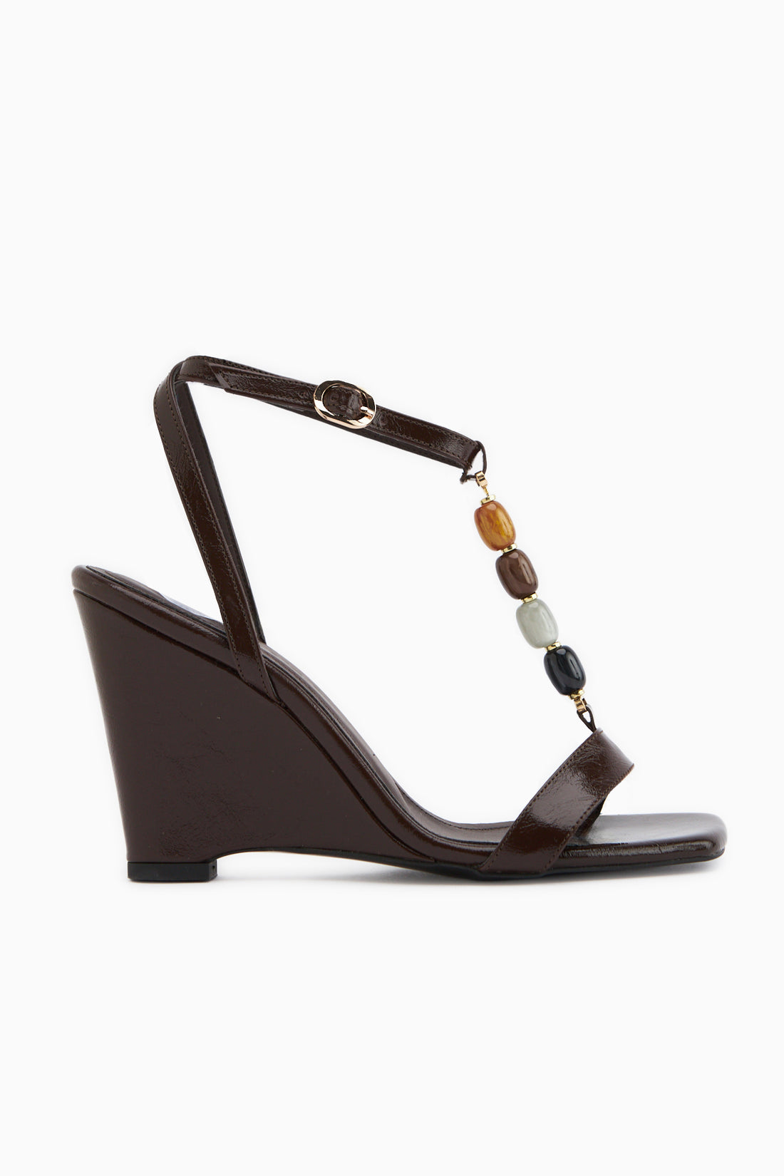 Rosana Brown Beaded Ankle Strap Women’s Heeled Sandal
