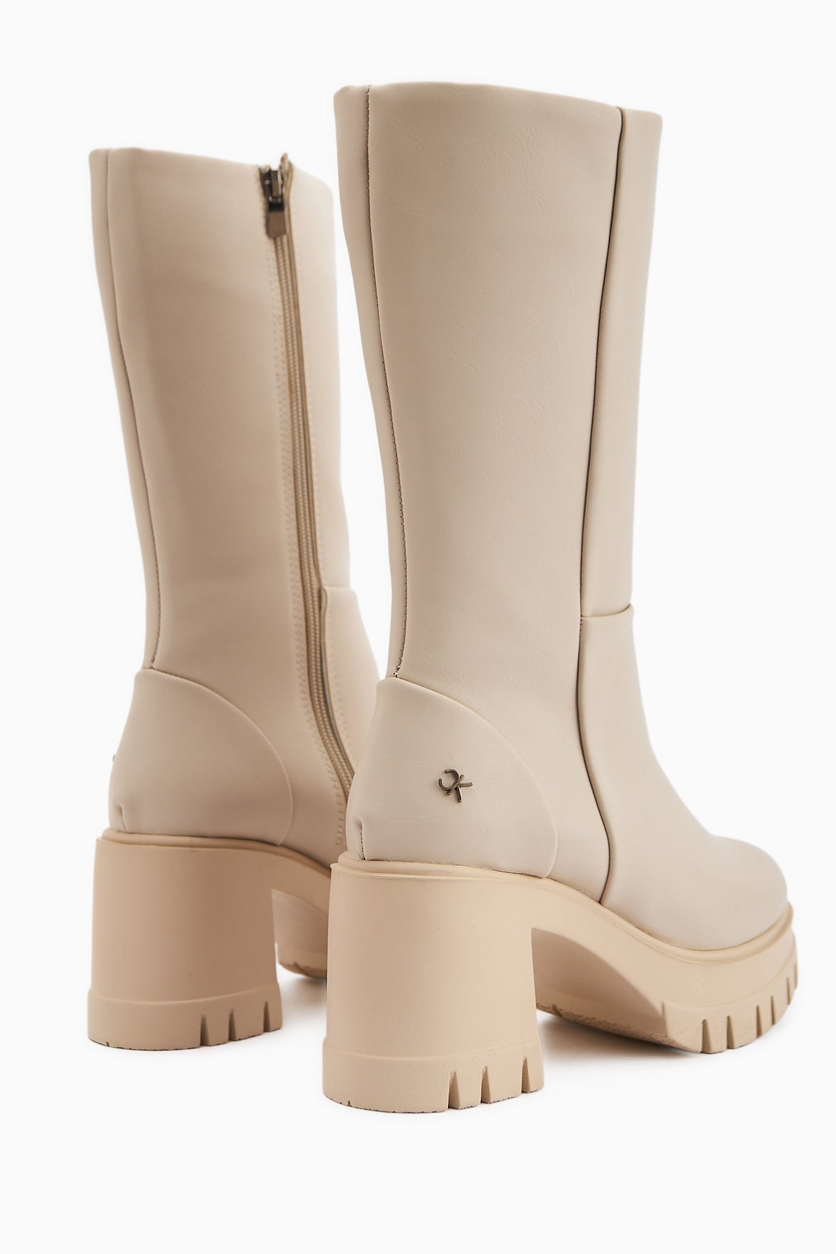 Chelsie Beige High Heeled Platform Short Boots