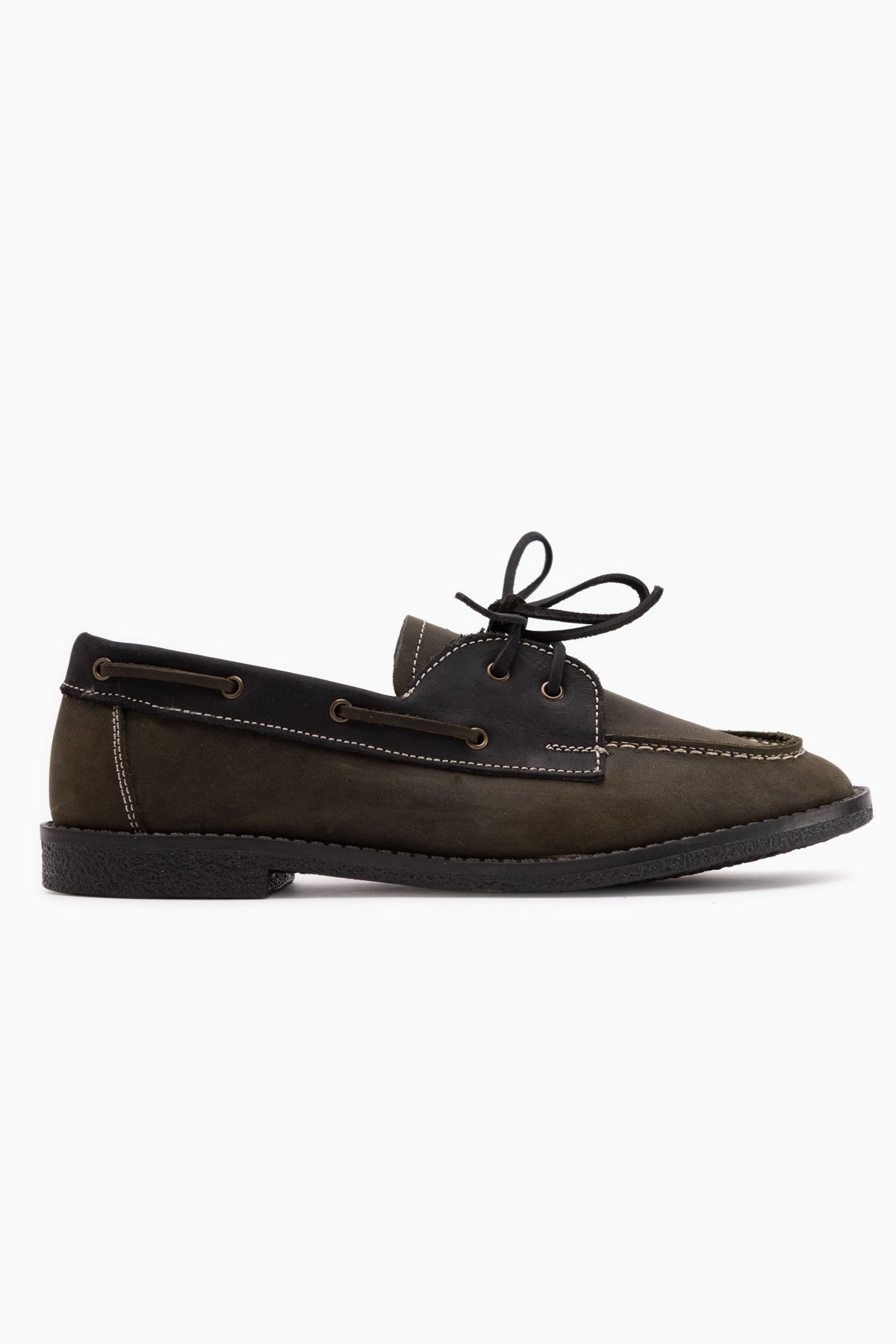 Janica Genuine Leather Khaki Lace-Up Women’s Moccasin Shoes