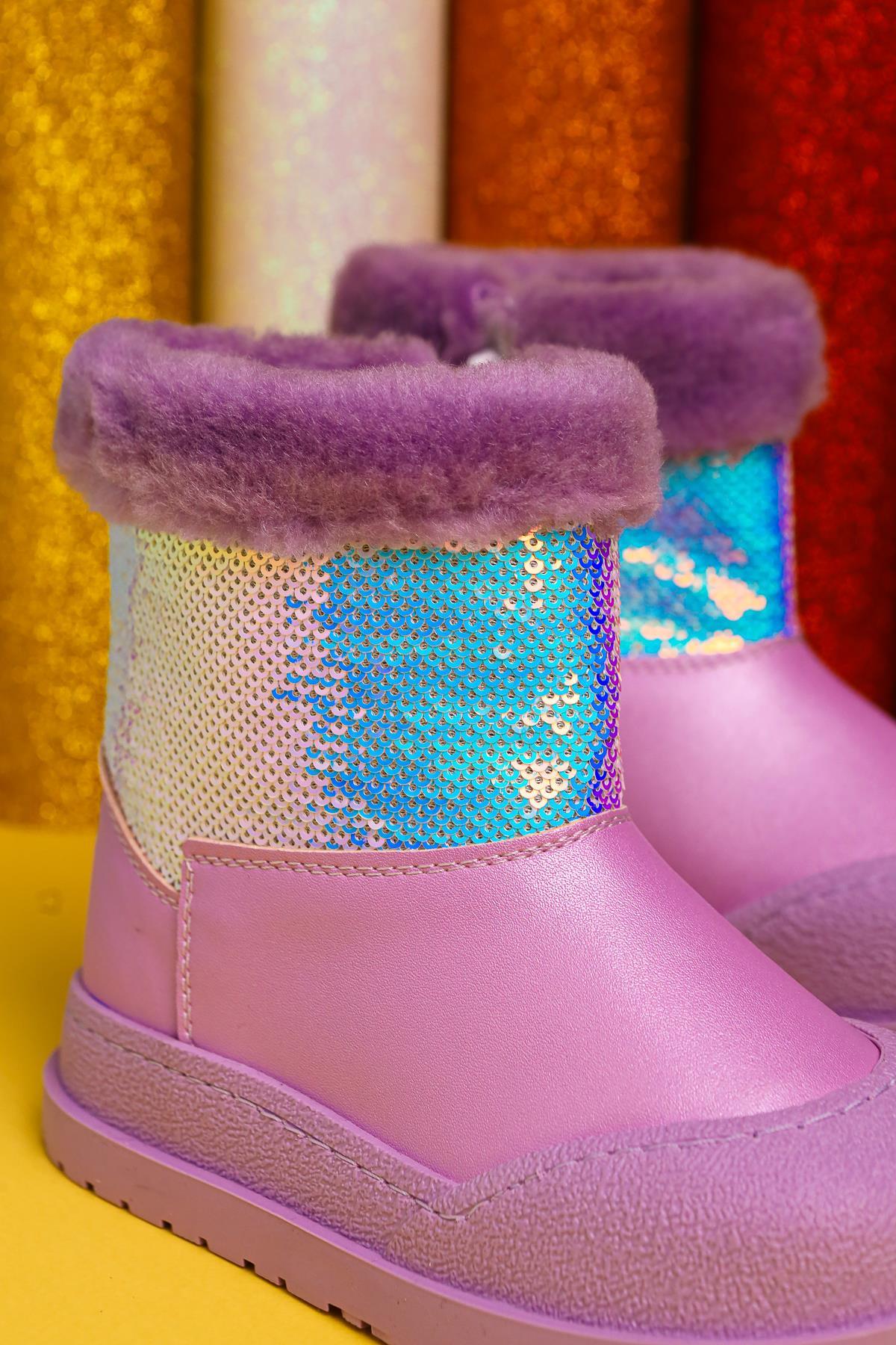 Hanne Lilac Sequined Fur-Lined Kids' Boots