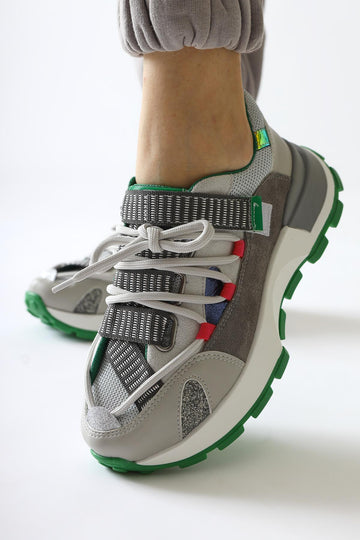 Nely Grey Asymmetric Lace-Up Sneakers