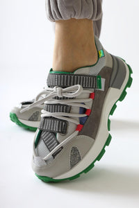 Nely Grey Asymmetric Lace-Up Sneakers