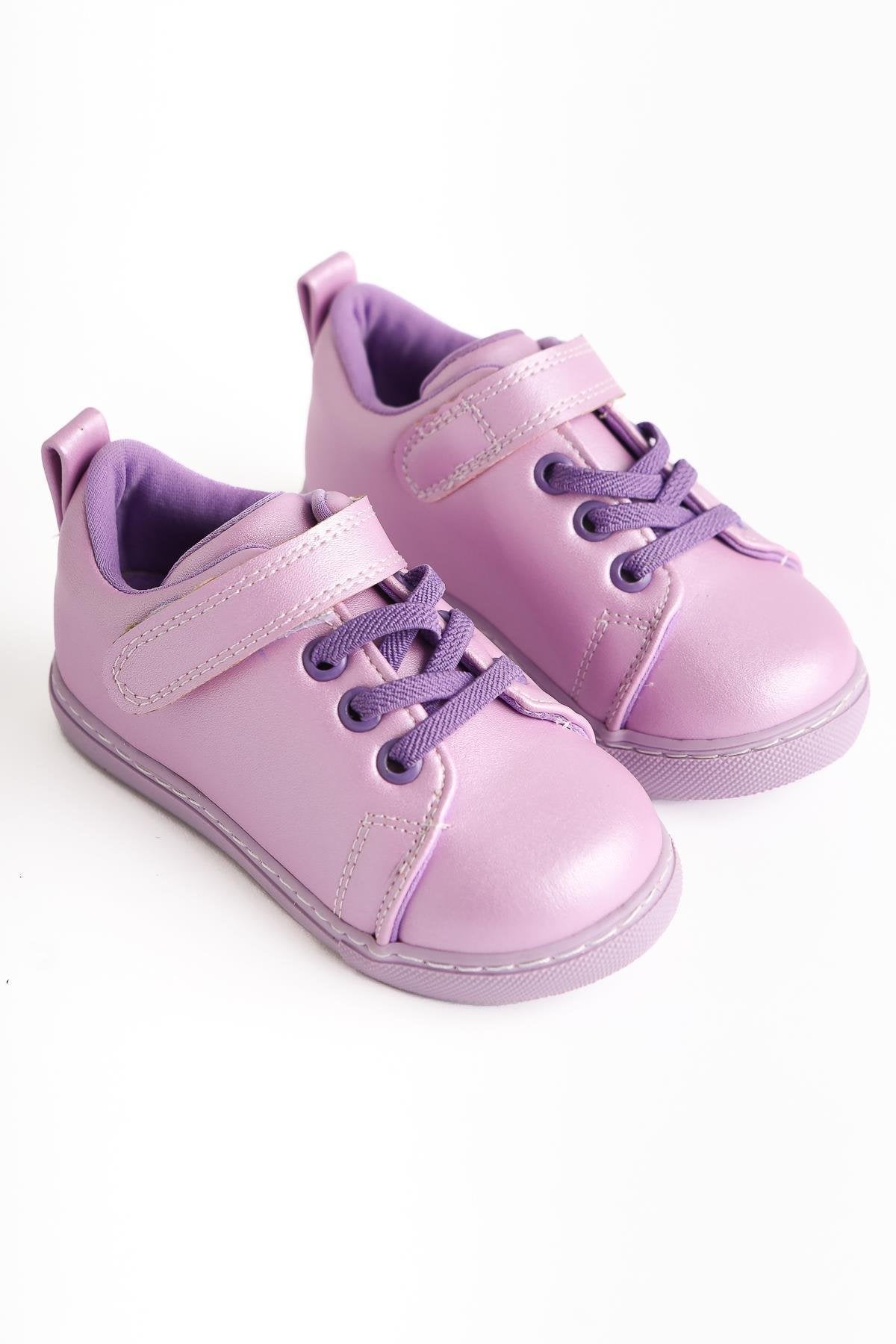 Daisy Lilac Lace-Up Sneakers with Velcro Detail for Babies