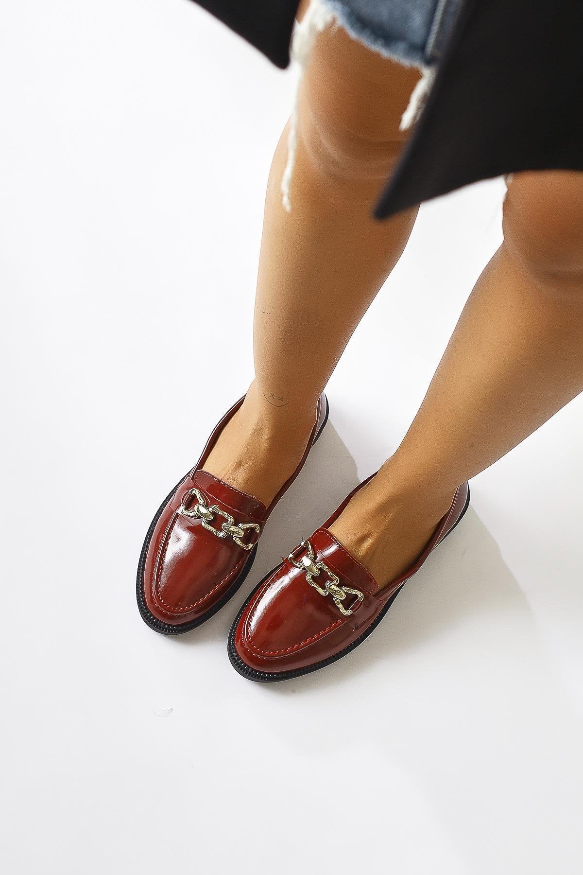 Anikka Burgundy Patent Buckle Detail Everyday Shoes