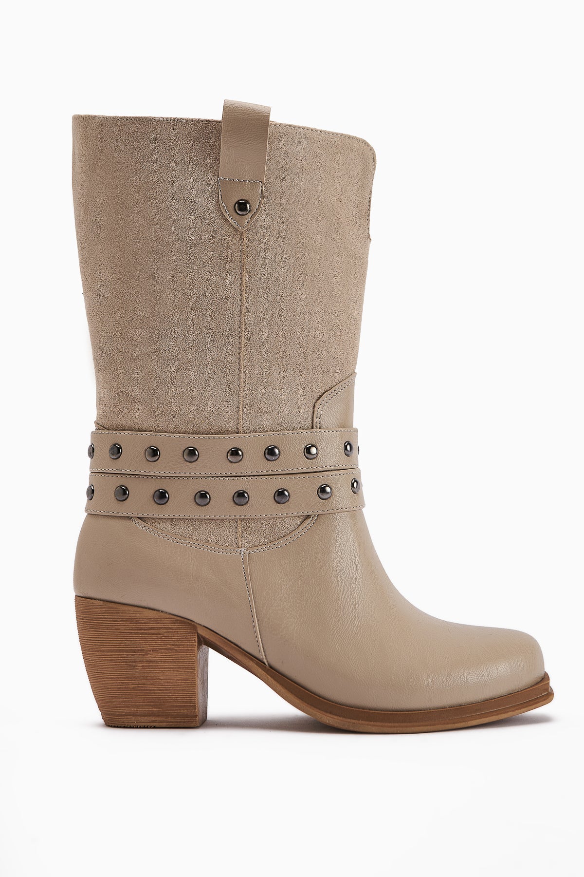 Catrin Beige Studded Heeled Women's Boot