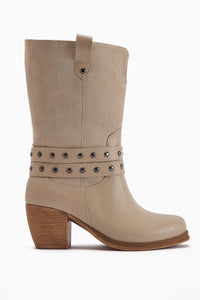 Catrin Beige Studded Heeled Women's Boot