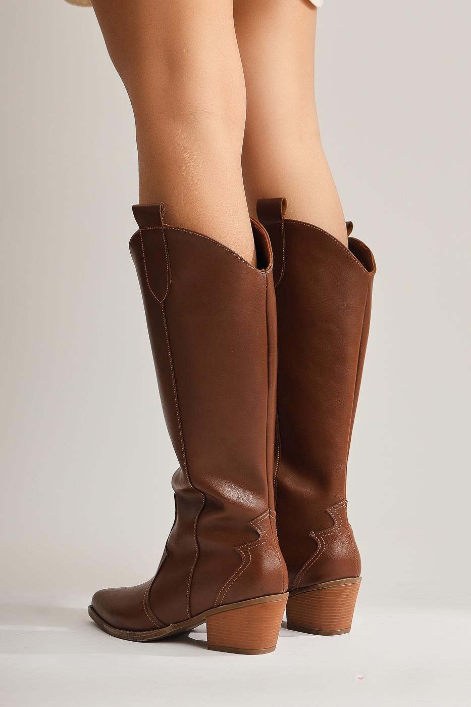 Lhena – Cognac Western Pull-On Knee-High Boot (Women)
