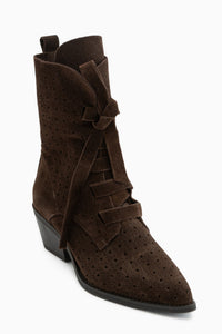 Beth Genuine Leather Brown Suede Laced Detailed Women’s Boots