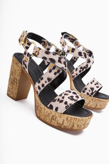 Havannah – Black Leopard Cross-Strap Platform-Heel Sandal (Women)