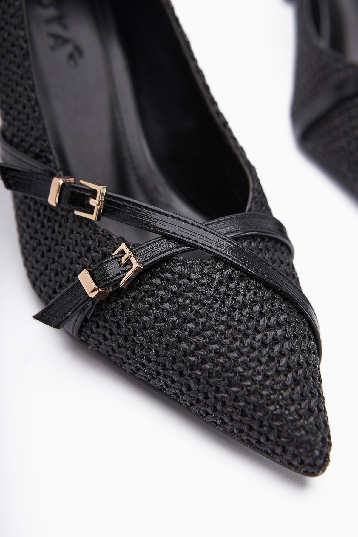 Noran Black Woven Detailed Pointed Toe Women’s Heeled Shoes