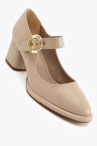 Nana – Beige Buckle-Detail Heeled Shoe (Women)