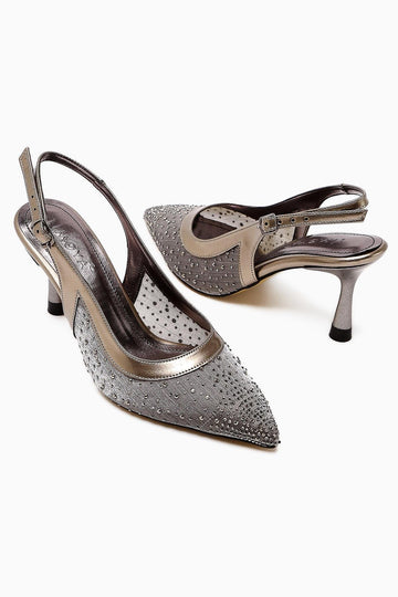 Kally – Platinum Transparent Textile Stone-Detail Heeled Shoe (Women)