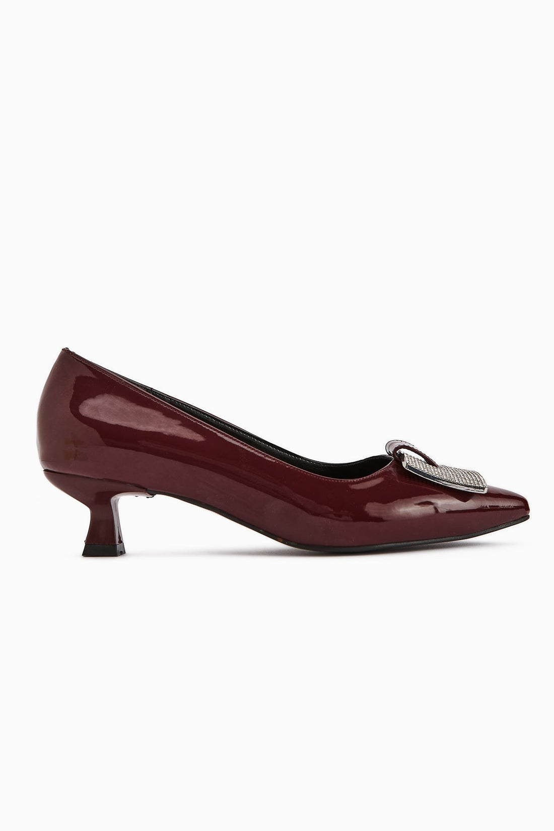 Lini Burgundy Patent Leather Buckled Low Heel Women's Shoes