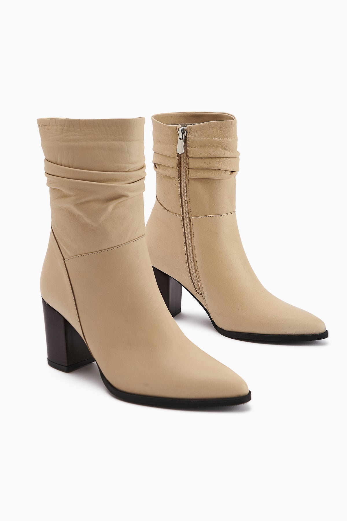 Tamina Genuine Leather Beige Pointed Toe Heeled Women's Boot