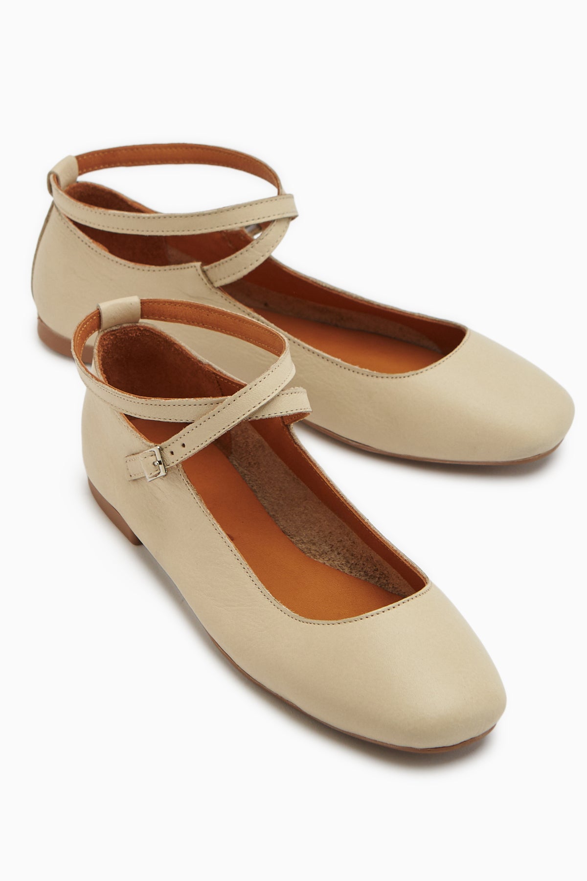 Genuine Leather Beige Cross Strap Women’s Ballet Flats