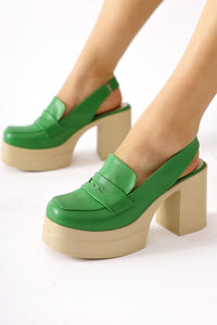 Neval Genuine Leather – Green Platform Cutout-Heel Casual Shoe (Women)