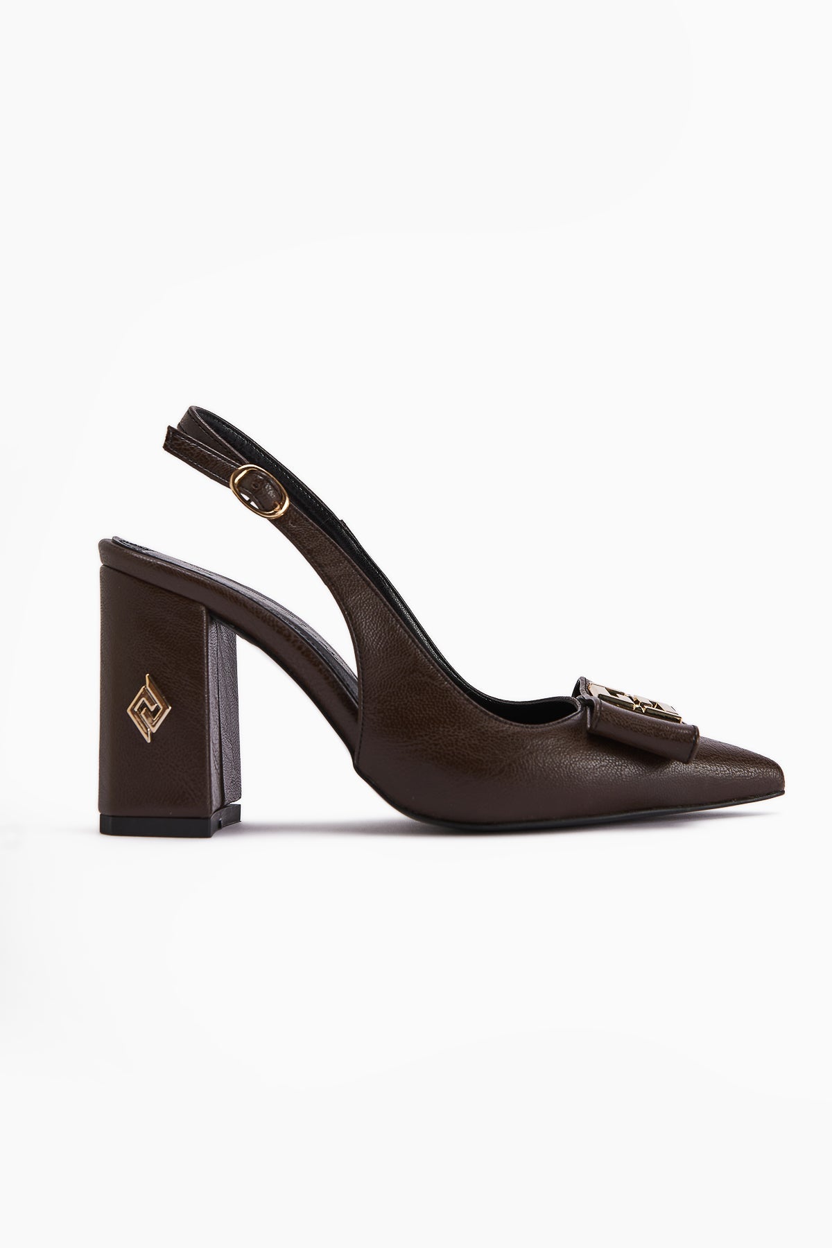 Yupin – Brown Metal-Detail Closed-Toe Heeled Shoe (Women)