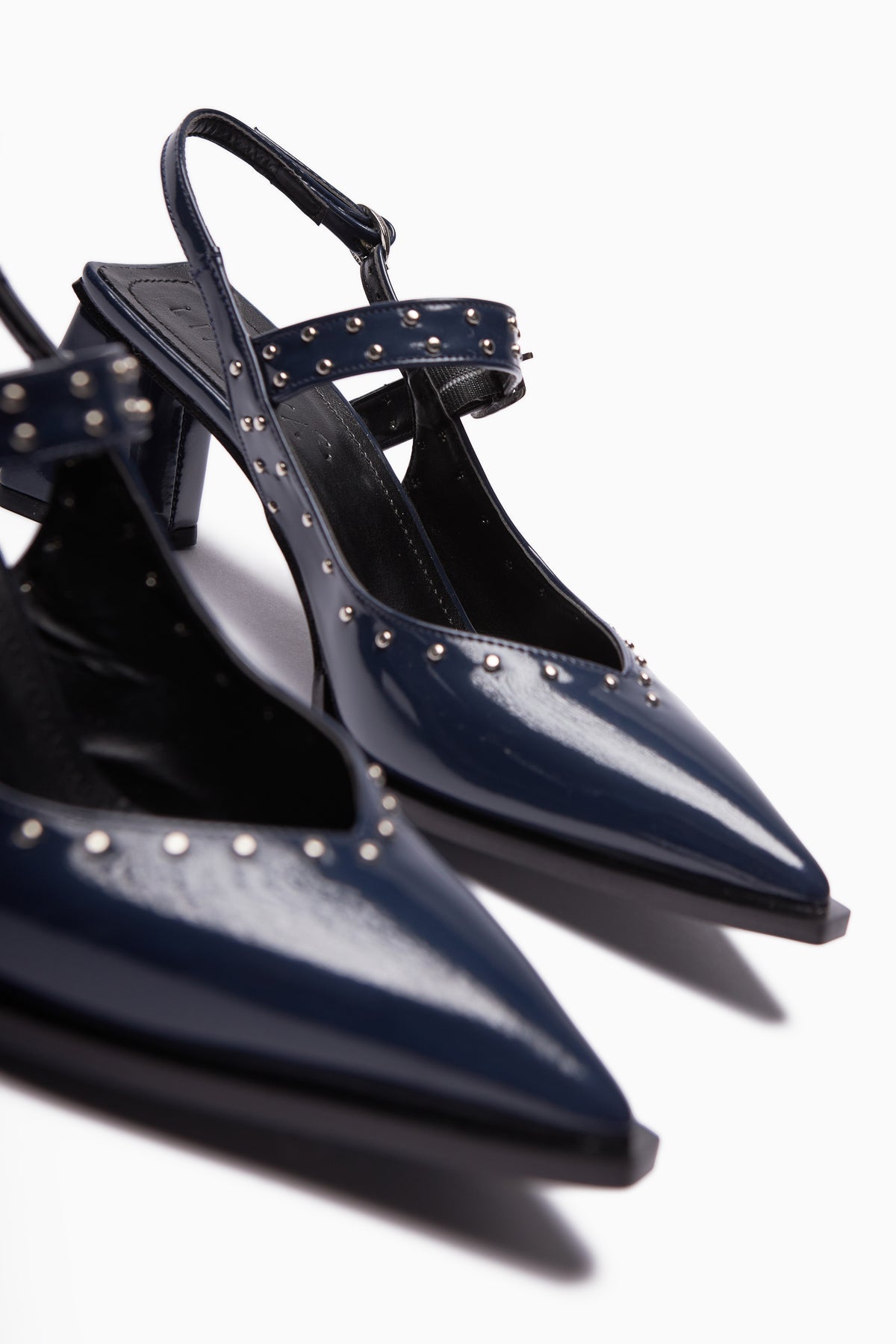 Nuria Navy Patent Leather Pointed Toe Strap Sandals for Women