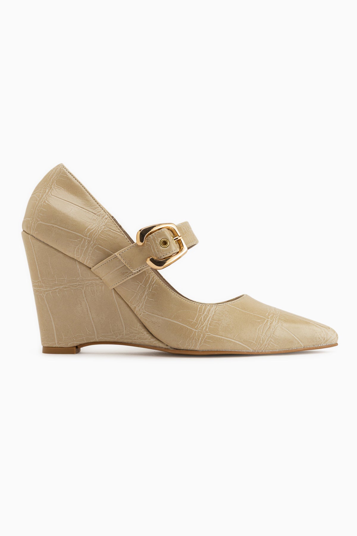 Jody Beige Buckle Detailed Pointed Toe Women’s Heeled Shoes