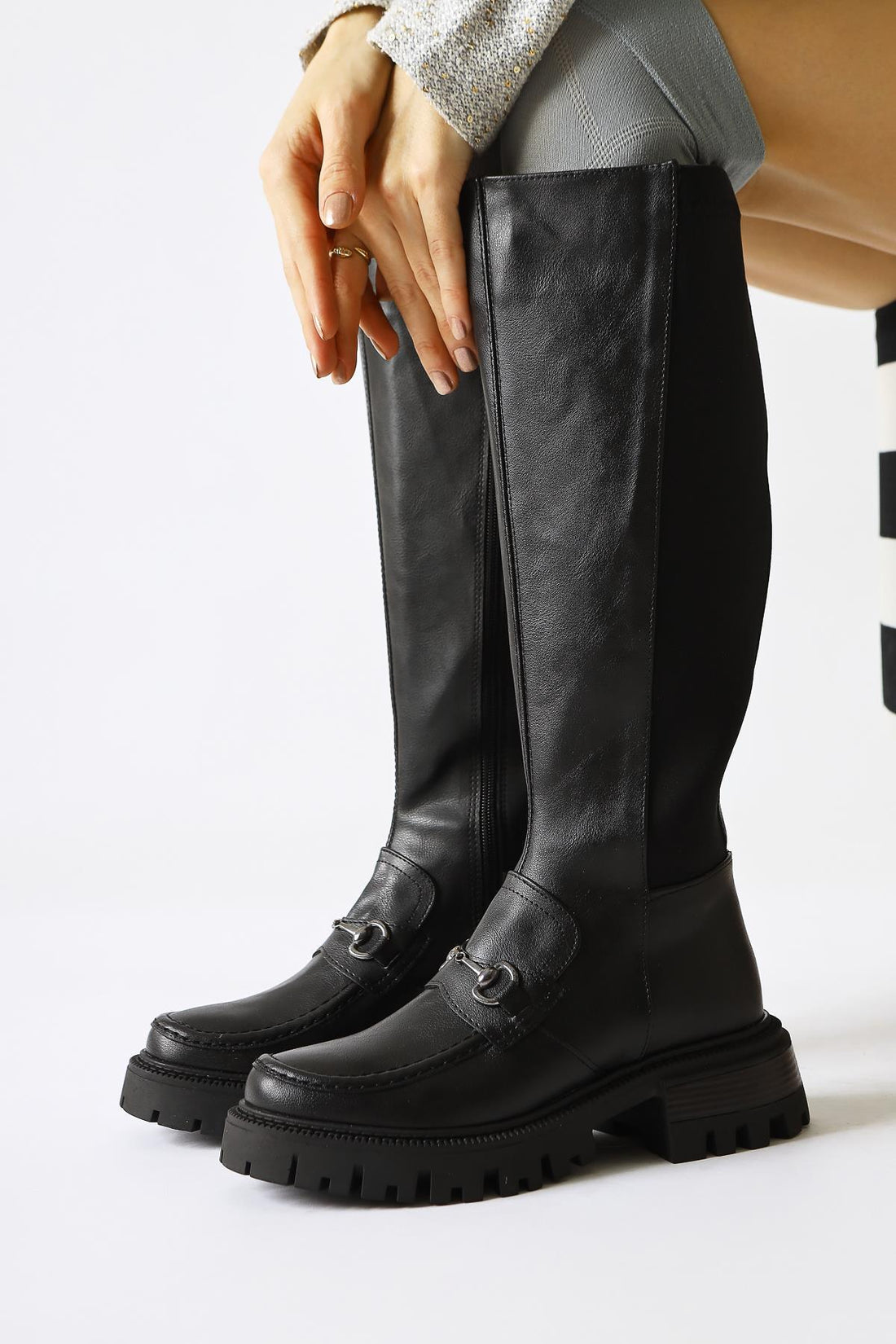 Meli Black Buckle-Detailed Neoprene Boots with Strap