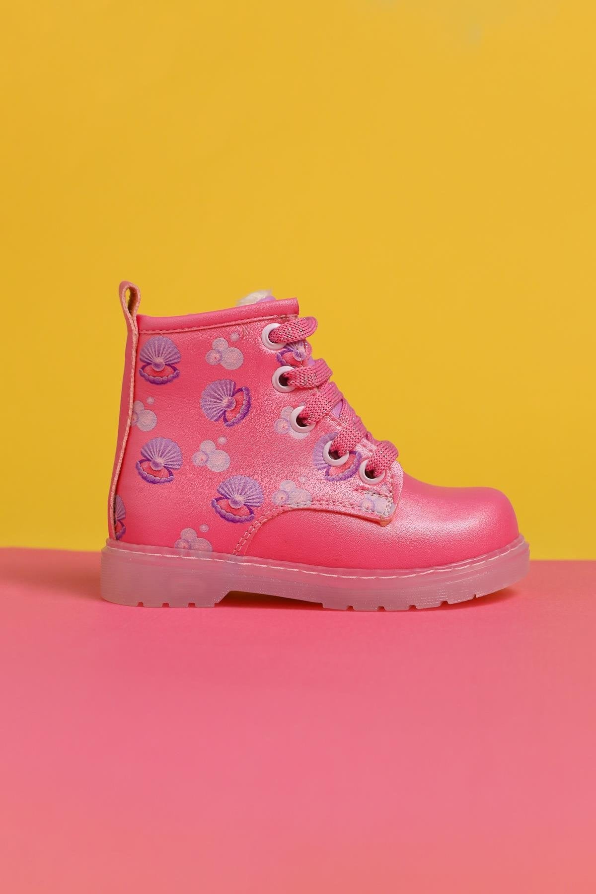 Gianna Pink Sea Creature Print Lace-Up Light-Up Baby Boots