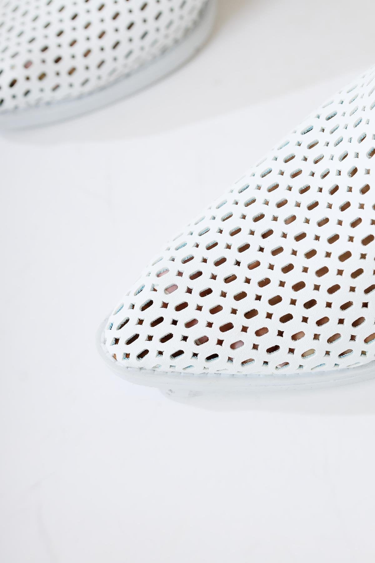 Orietta White Laser Cut Flared Summer Boots