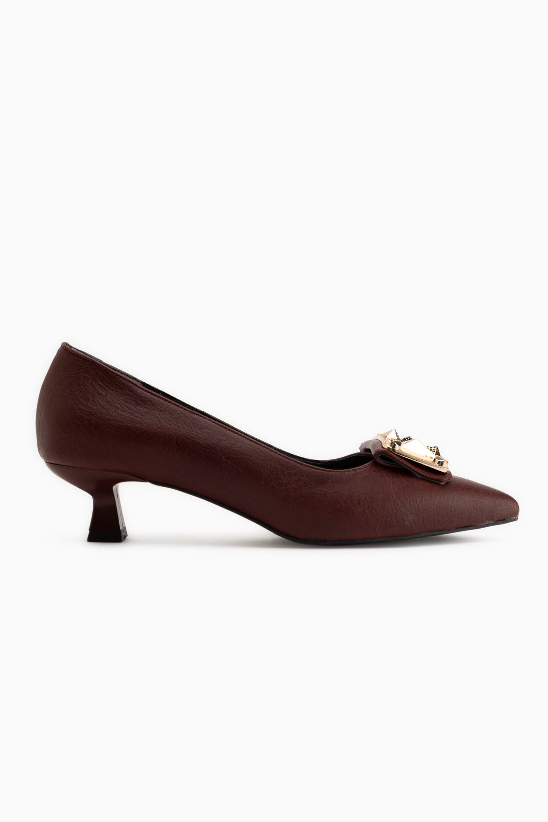 Juliet Burgundy Buckled Short Heeled Women’s Shoes