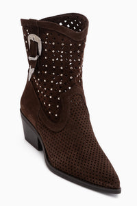 Alesia Genuine Leather Brown Suede Belt Detailed Women’s Boots