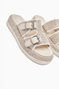 Madina – Beige Double-Strap Belted Slide (Women)