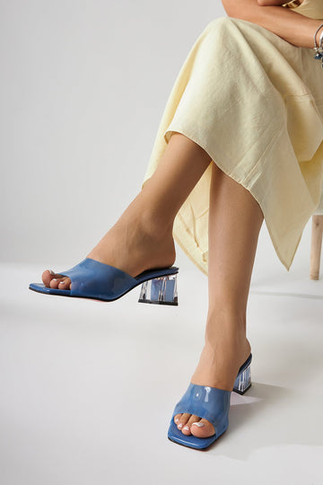 Persa – Blue Transparent-Strap Transparent-Heel Slide (Women)