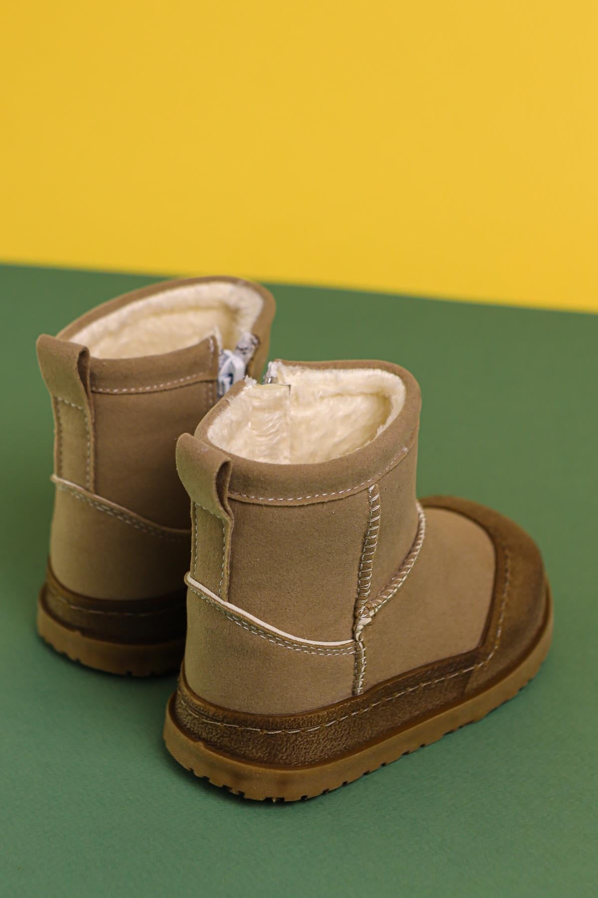 Gilla Mink Suede Boots with Reverse Stitching and Fur Lining for Babies