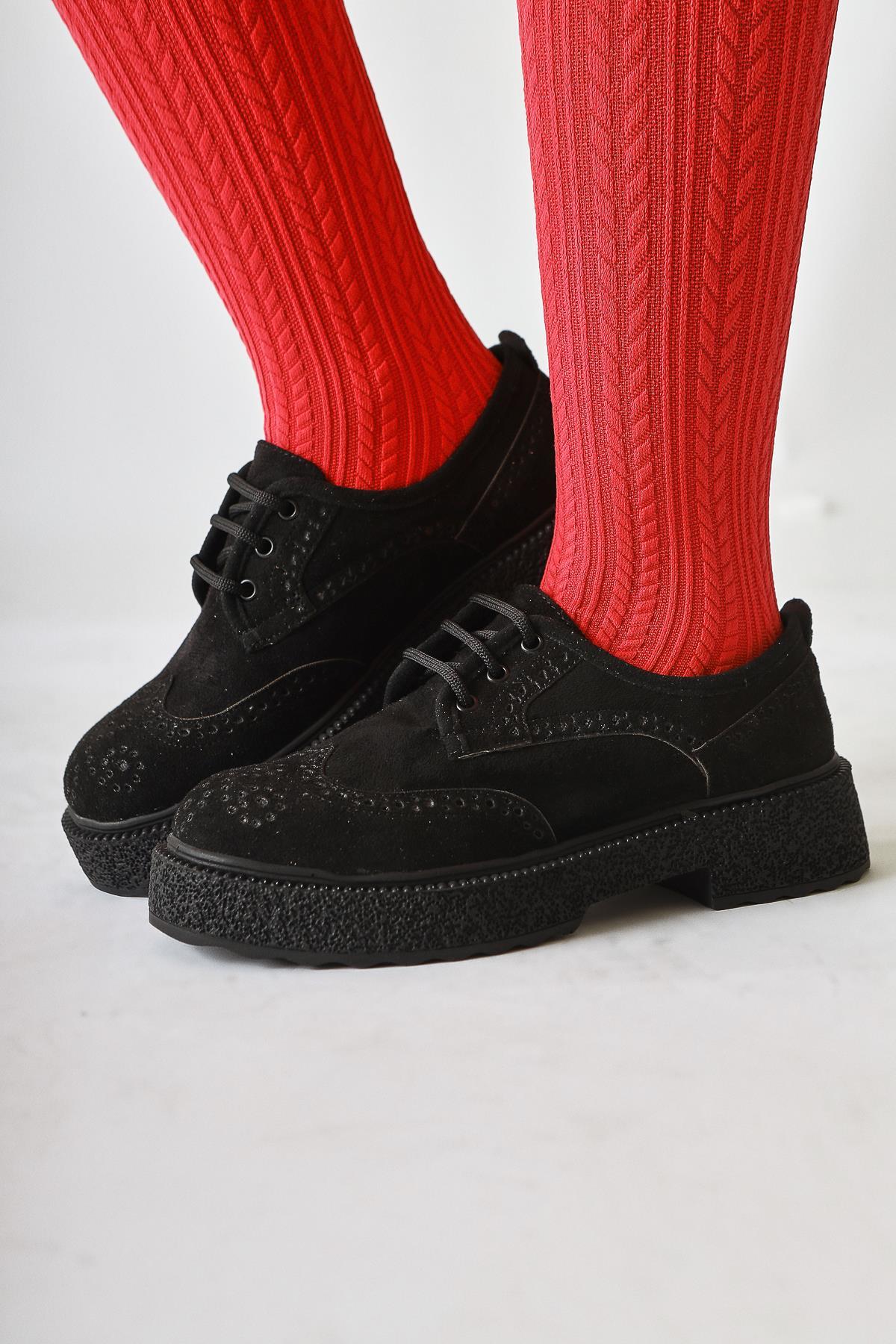 Rossy Black Suede Oval-Toe Laser Cut Casual Shoes