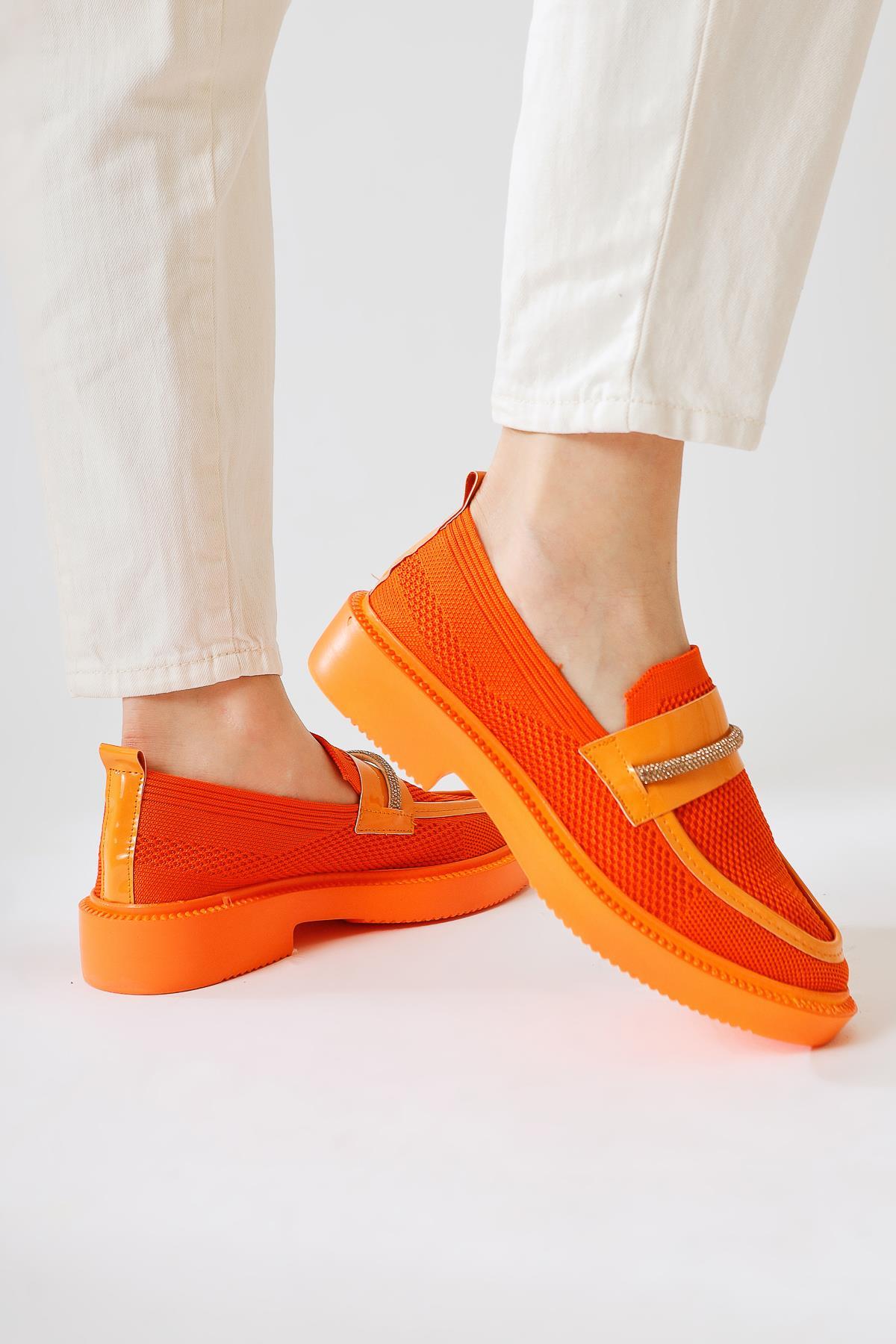 Micka Orange Woven Patent Detailed Stone Strapped Daily Shoes