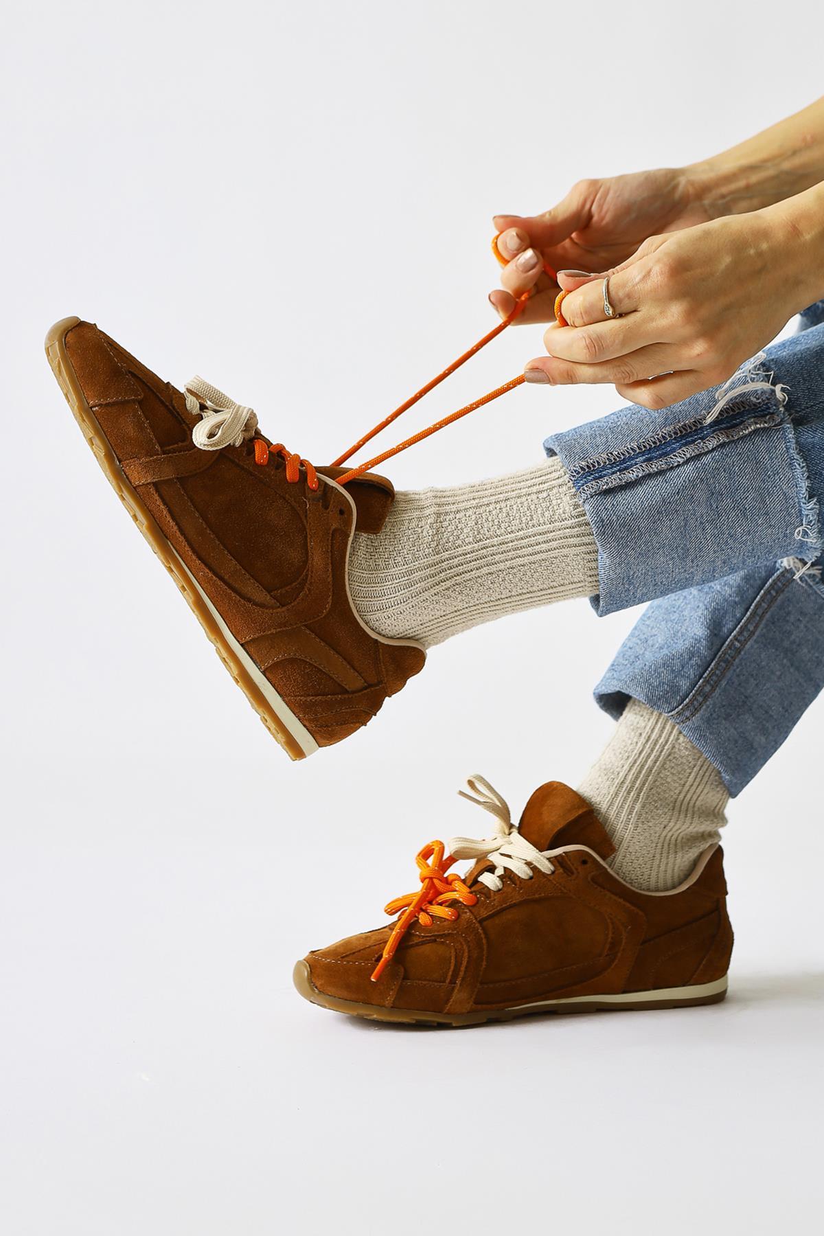 Sue Taba Genuine Leather Suede Double Lace-Up Sneakers