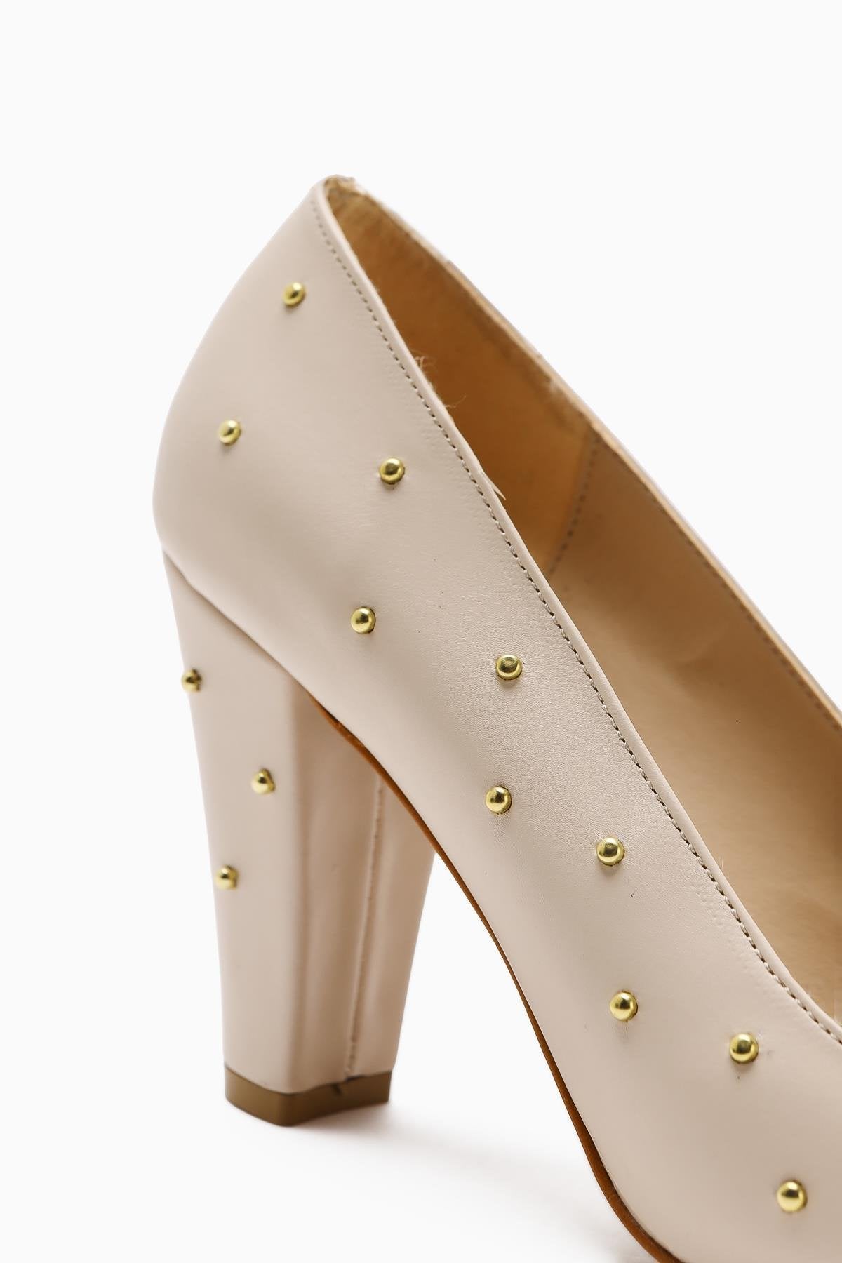 Audrey Nude Pointed Toe Women's Heels with Stud Detail