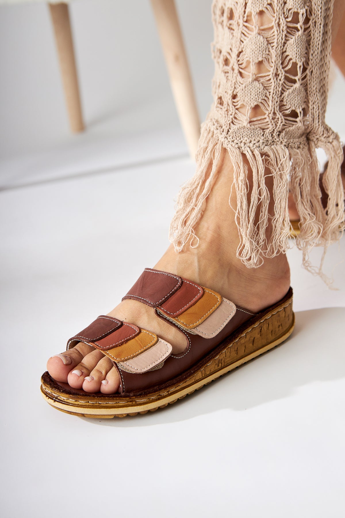 Kassid Genuine Leather Taba Comfort Slippers