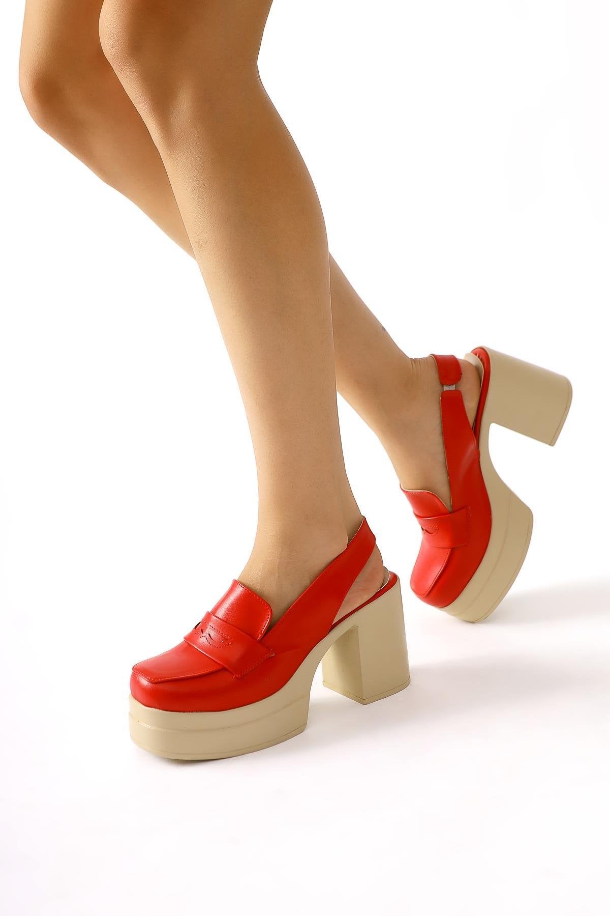 Neval Genuine Leather – Red Platform Cutout Shoe