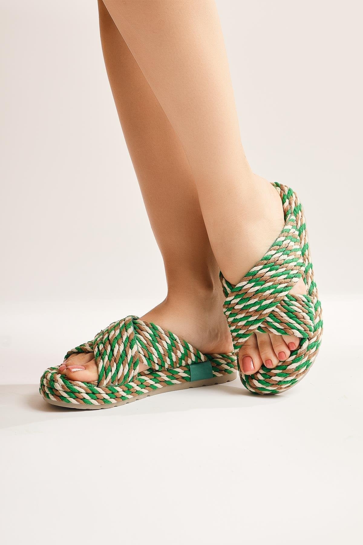 Leiya – Blue Cross-Strap Rope Slide (Women)