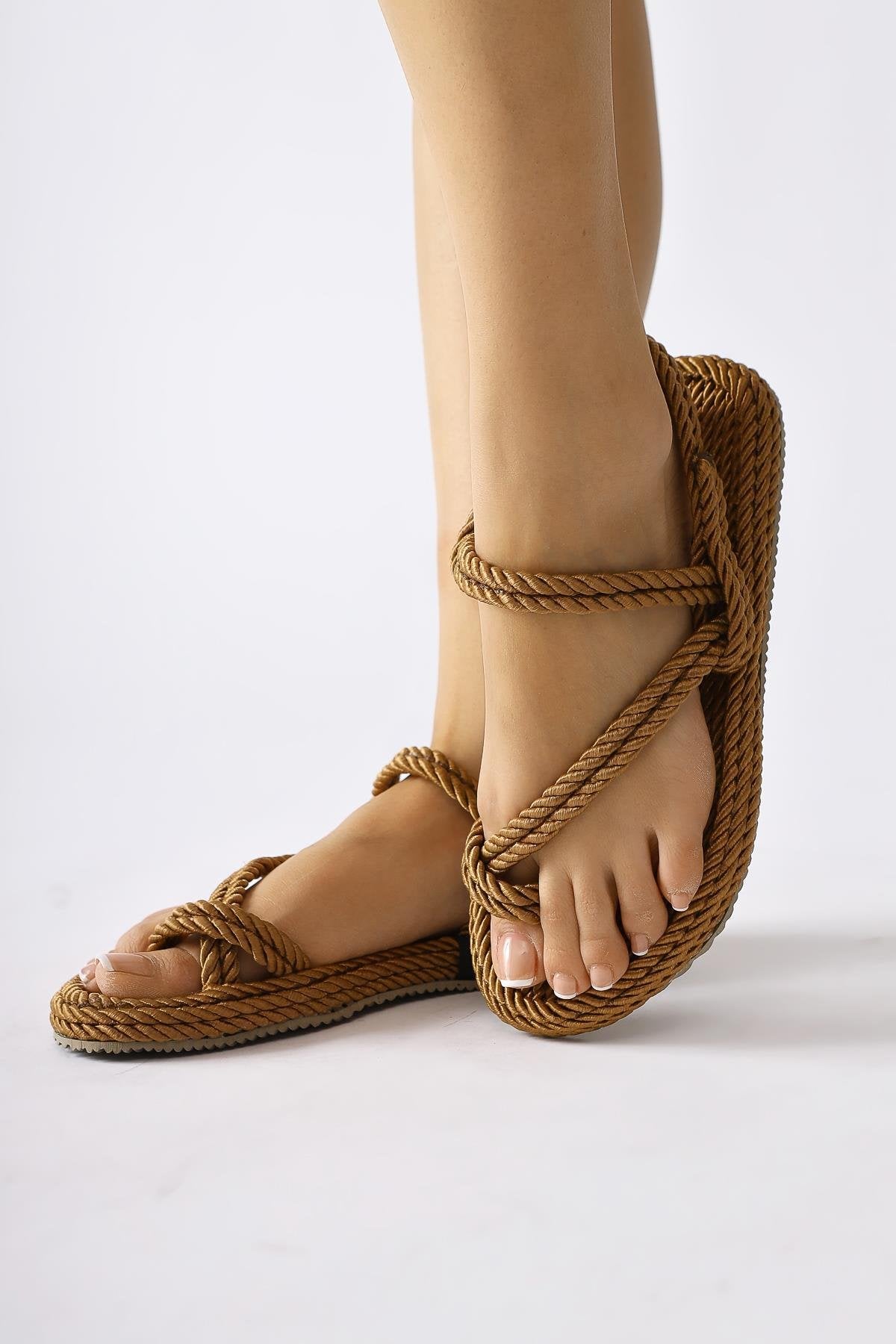 Harley Brown Thong Sandals with Rope Detail