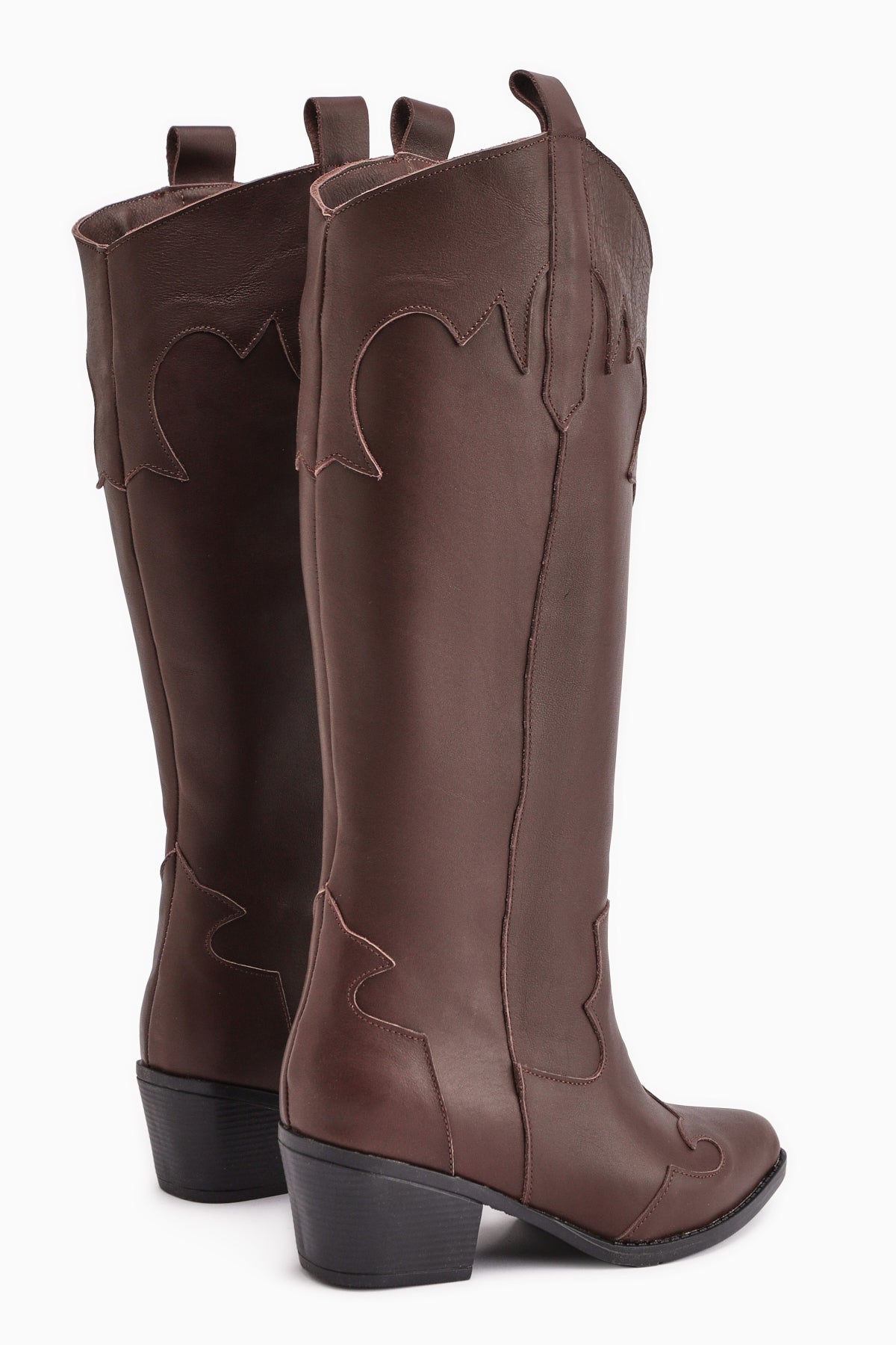 Lara – Genuine Leather Brown Heeled Western Knee-High Boot