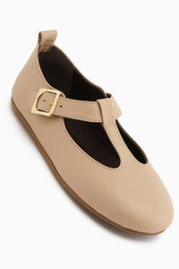 Danni Genuine Leather Nude Buckled Women’s Ballet Flats
