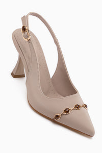 Raina Beige Stone Detailed Women’s Heeled Shoes