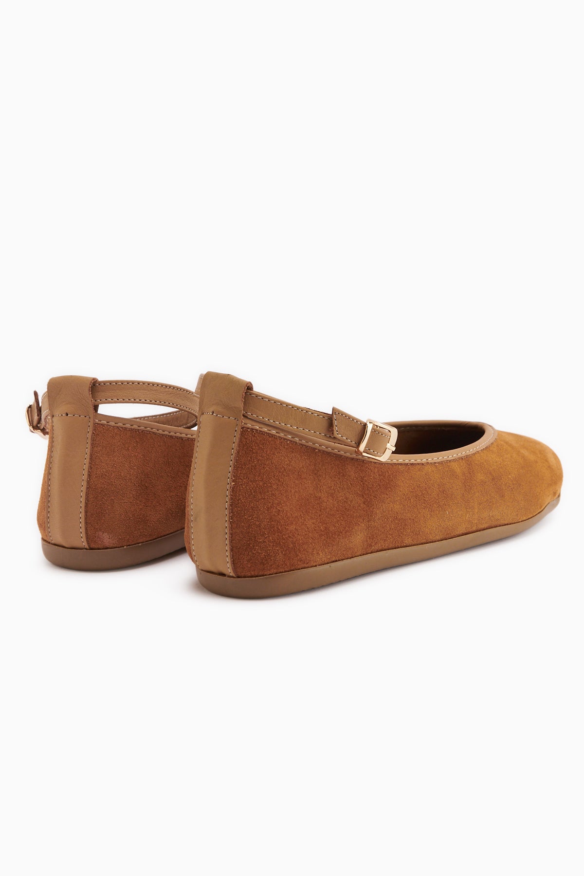 Genuine Leather Camel Suede Belted Women’s Ballet Flats