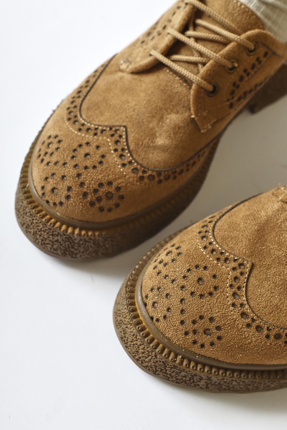 Rossy Mink Suede Oval Toe Laser Cut Casual Shoe