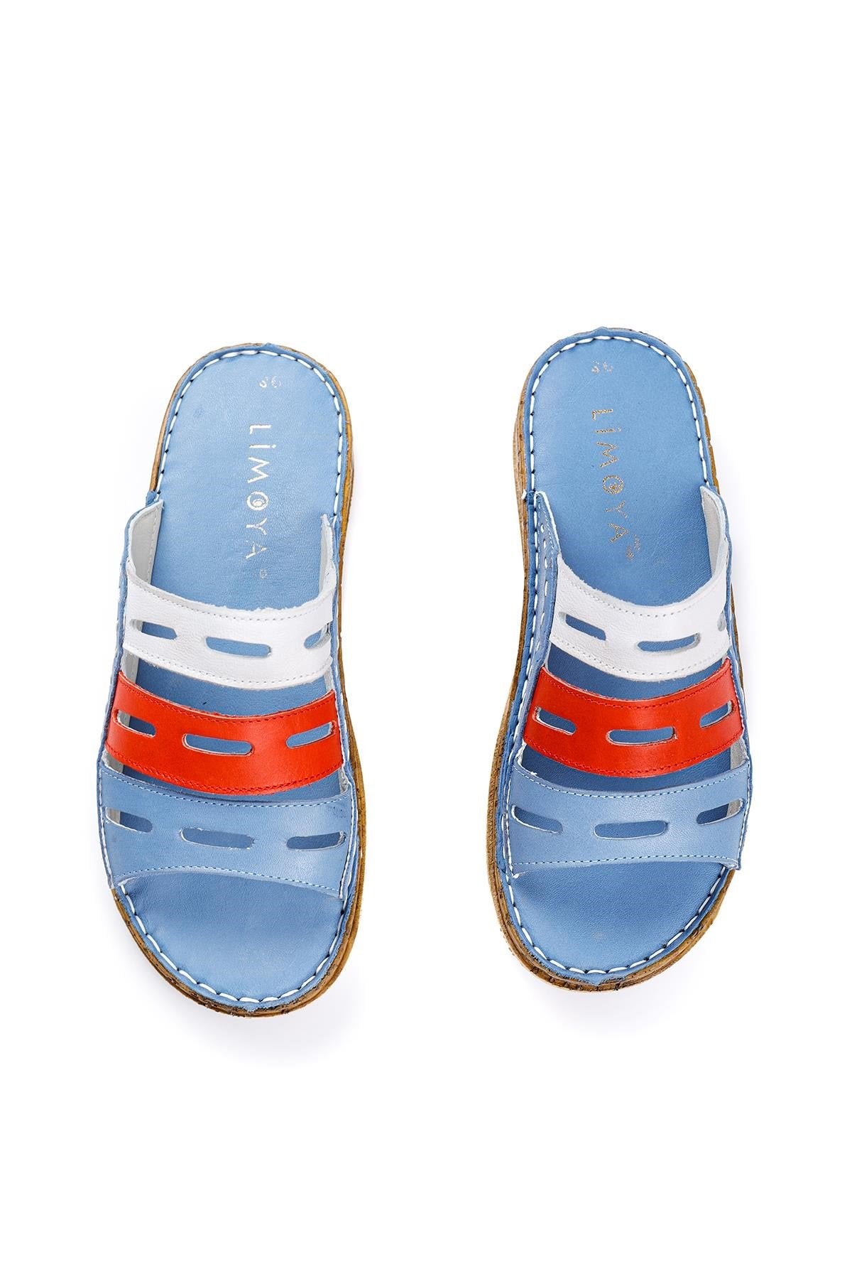 Joelle Genuine Leather – Blue Laser-Cut Slide (Women)