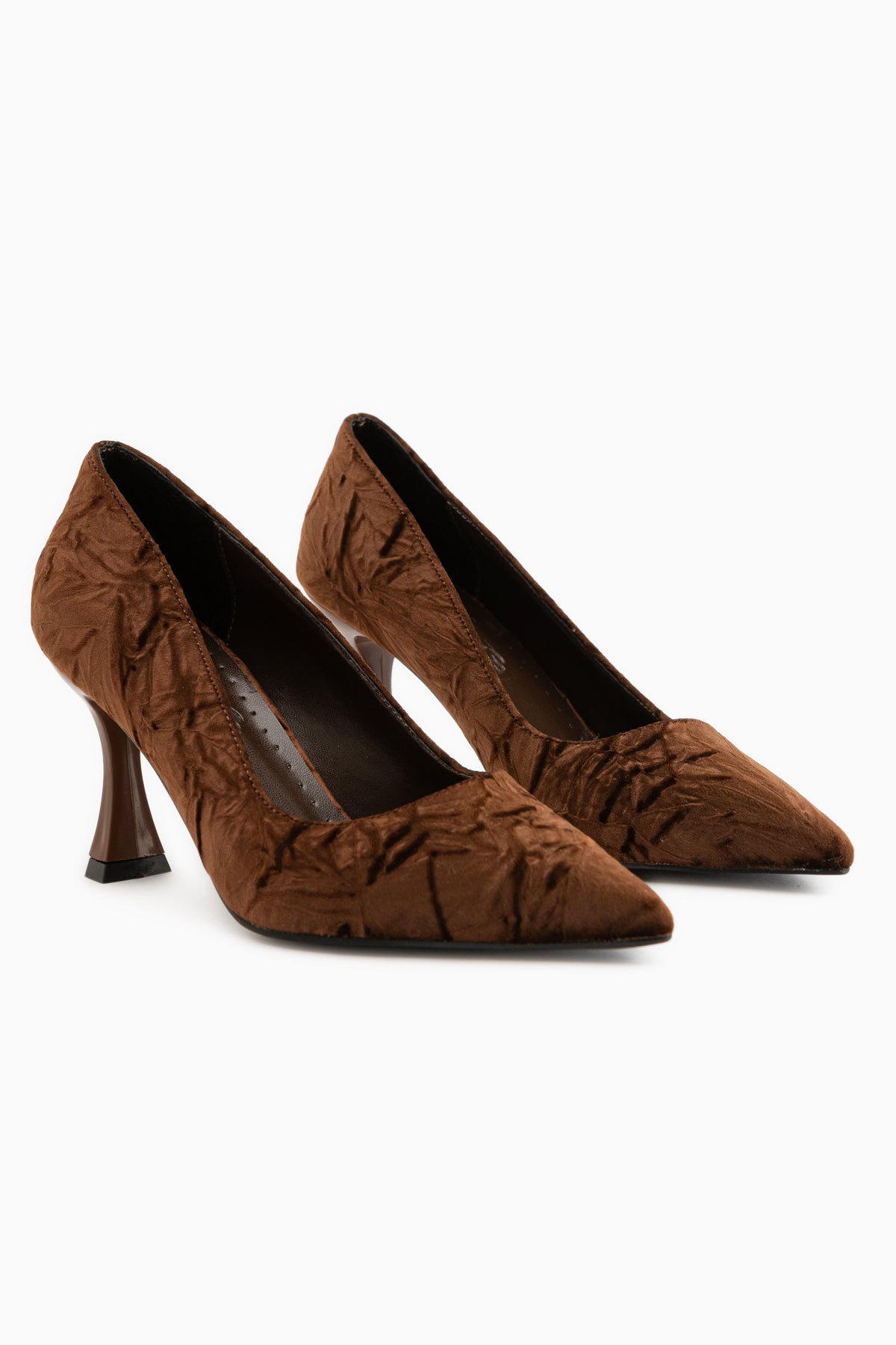 Marcella Brown Satin Textured Pointed Toe Women’s Heeled Shoes