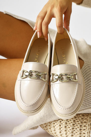 Anikka Beige Patent Buckle Detail Everyday Shoes