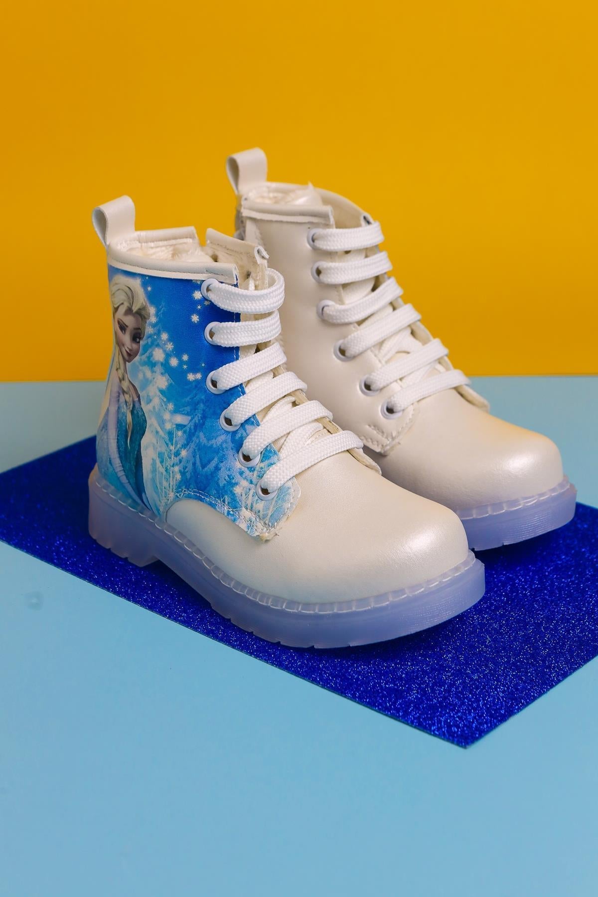 Fida Mother of Pearl Striped Character Print Lace-Up Light-Up Kids' Boots