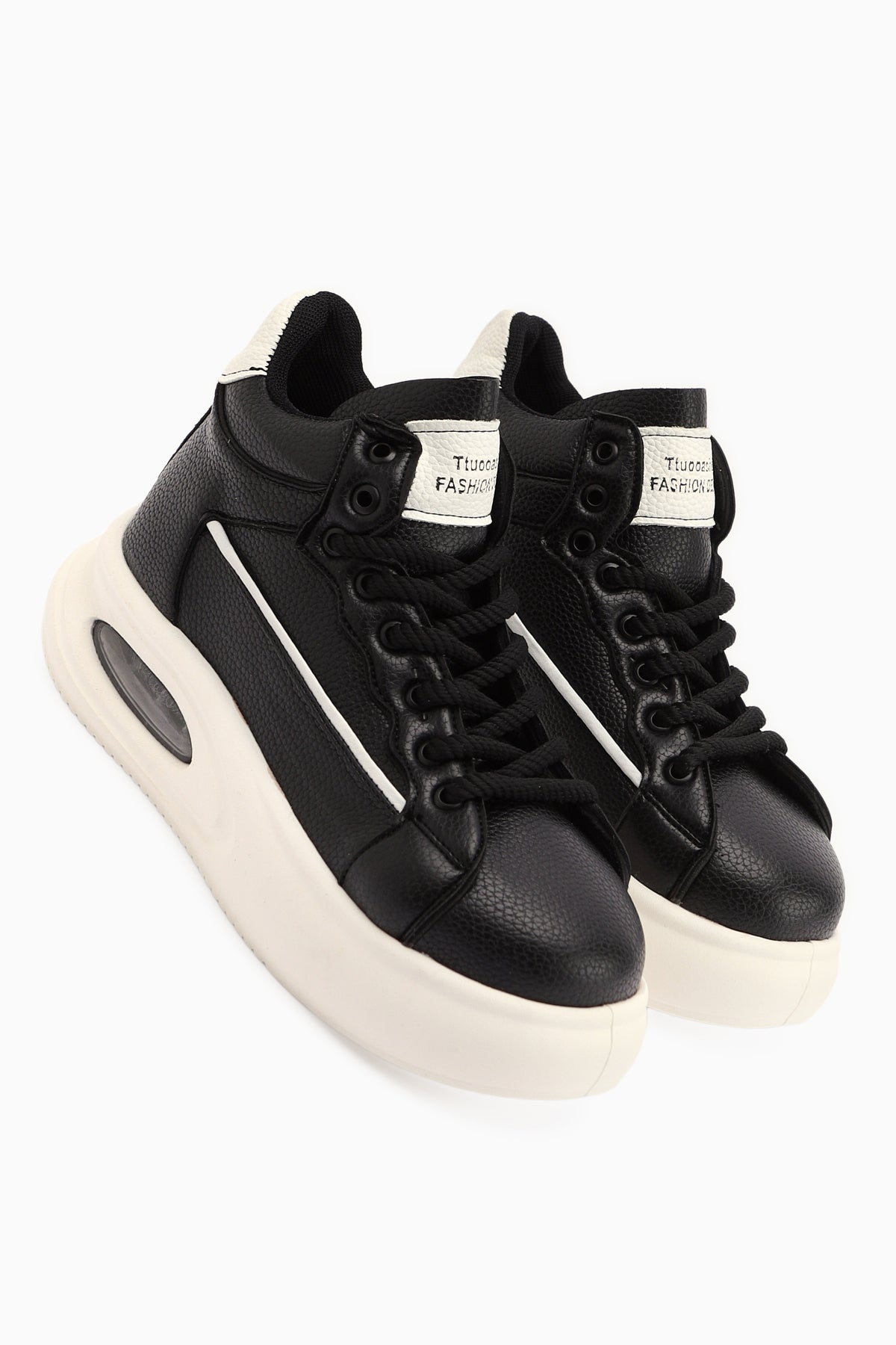 Lourin Black Leather Patterned Stylish Lace-Up Sports Boots