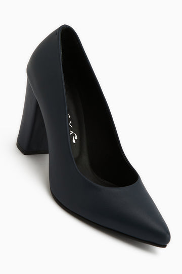 Emily Genuine Leather Navy Thick Heeled Women’s Shoes